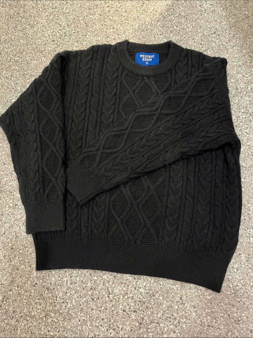 Aelfric Eden Black Cable-Knit Crewneck Sweater